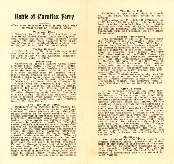 Program for the Seventieth Anniversary Celebration for the
Battle of Carnifex Ferry