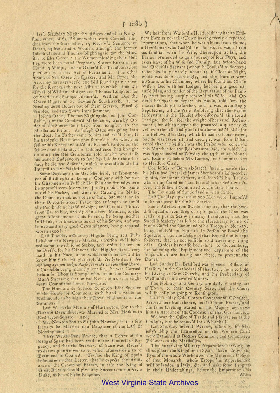 <i>The Original Weekly Journal</i> (London, England) featuring an open letter from Peter the Great discussing the actions of son Alexi, 1718. (MN-20)