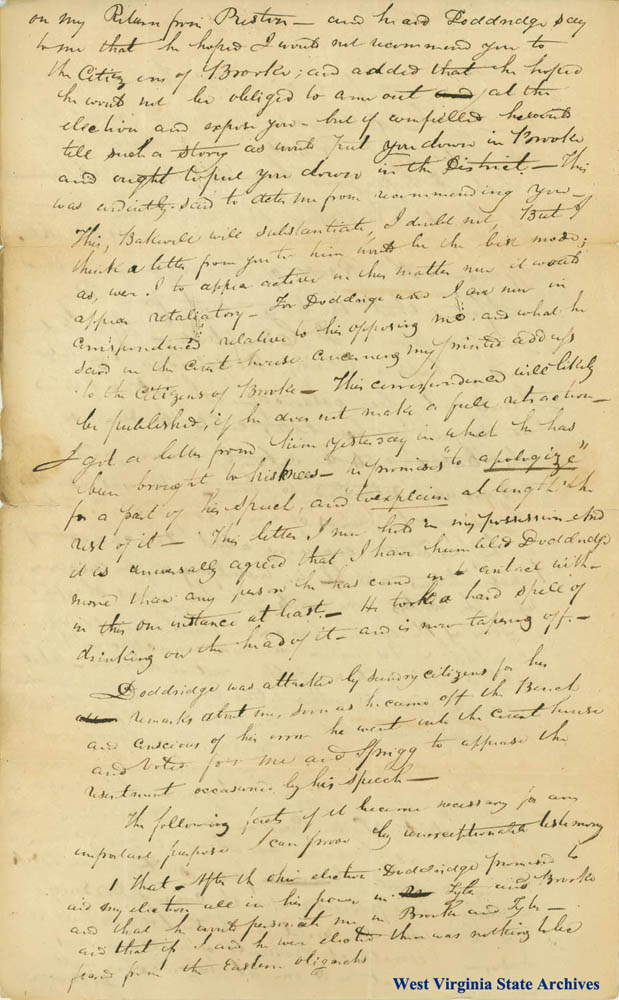 Alexander Campbell writing from Bethany, Va. to Charles S. Morgan regarding election in Brooke County, 1829. (Ms79-1)