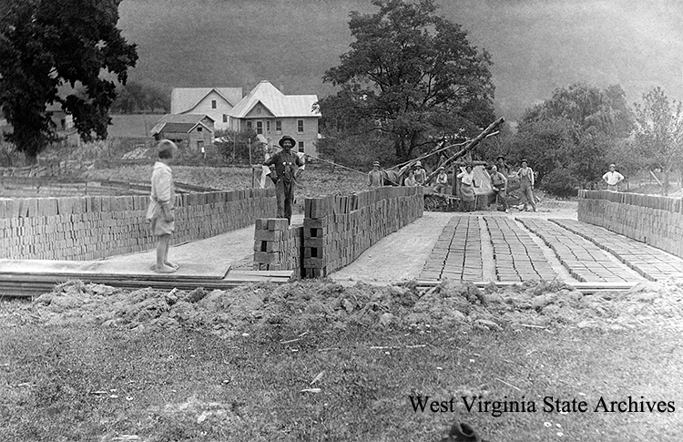 Making bricks for the Franklin bank, Pendleton County, circa 1911. Grace Dyer Collection, West Virginia State Archives (036214)