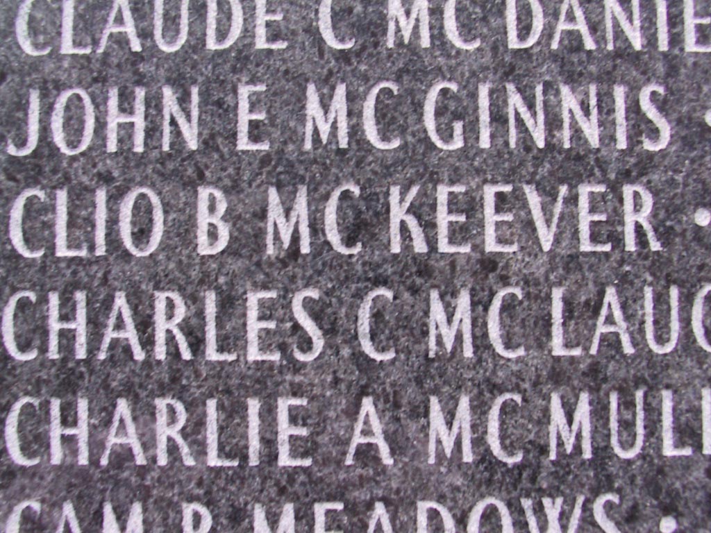 Names on Veterans
Memorial