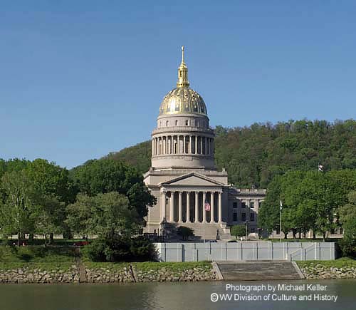 WV State Capitol building from across the river